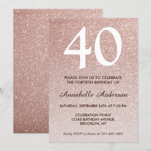40th Birthday Pink Rose Gold Glitter Sparkle Ombre Invitation
