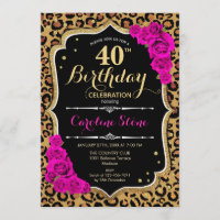 40th Birthday - Pink Roses Leopard Print