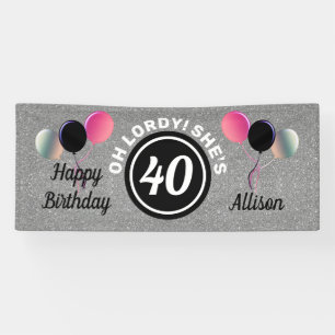 40th Birthday Pink Silver Glitter Personalised Banner