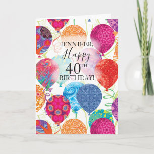 40th Birthday Pink Turquoise Balloons  Card