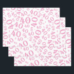 40th Birthday Pink & White Number Pattern 40 Wrapping Paper Sheet<br><div class="desc">Pink and white colour coordinates for your 40th birthday party gifts, crafts, and decorating. This is a random number pattern with milestone number 40 randomly scattered in a seamless pattern. The design is suitable for all occasions or celebrations featuring the number forty. Use it to wrap gifts, craft projects, and...</div>