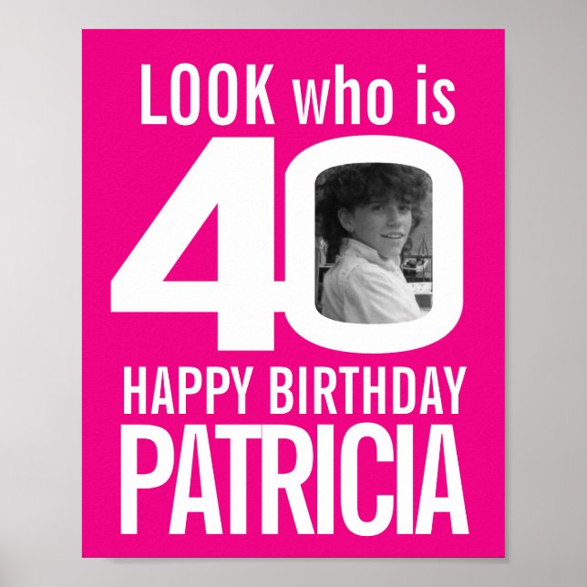 40th Birthday pink white party poster (Front)