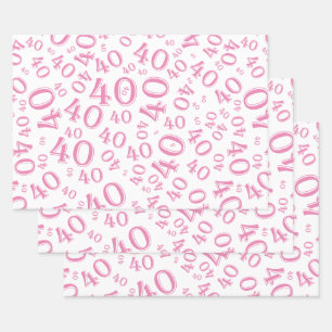 40th Birthday Pink/White Random Number Pattern 40 Wrapping Paper Sheet