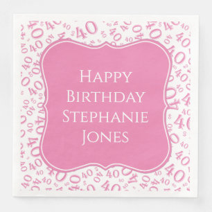 40th Birthday Pink/White Random Pattern 40 Napkin