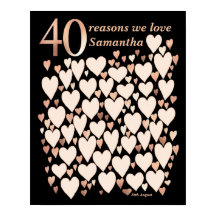 40th Birthday Poster - 40 Reasons We Love You Gift