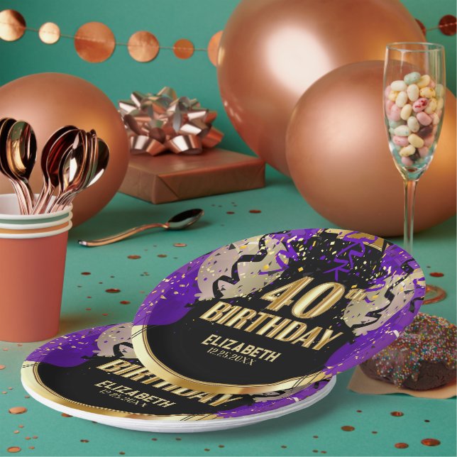 40th Birthday - Purple Balloons Paper Plate (Multi)