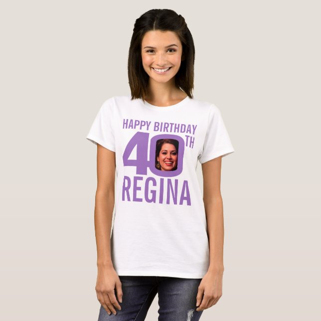 40th birthday purple custom name photo template T-Shirt (Front Full)