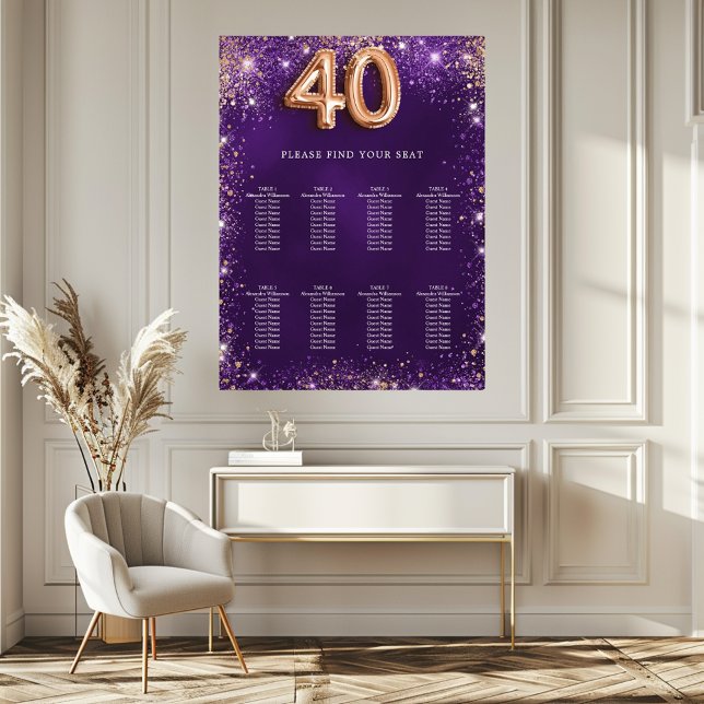 40th birthday purple glitter seating chart (Creator Uploaded)