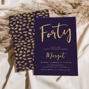 40th Birthday Purple Gold Forty Milestone Invitation