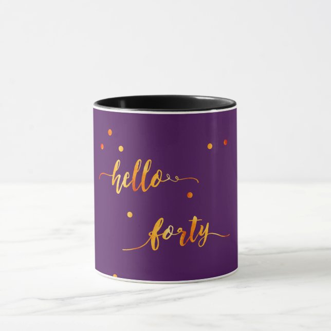 40th birthday purple gold hello 40 typography mug (Center)