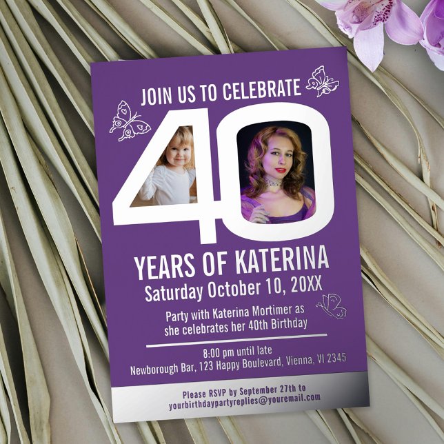 40th Birthday purple silver foil photo butterflies (Creator Uploaded)