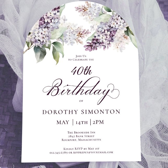40th Birthday Purple Spring Lilac Flower Arch Invitation (Creator Uploaded)