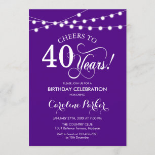 40th Birthday - Purple White Invitation