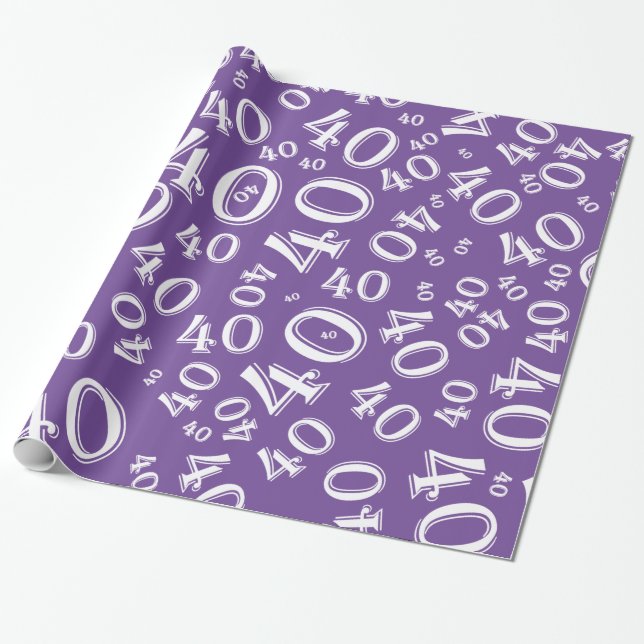 40th Birthday Purple & White Number Pattern 40 Wrapping Paper (Unrolled)
