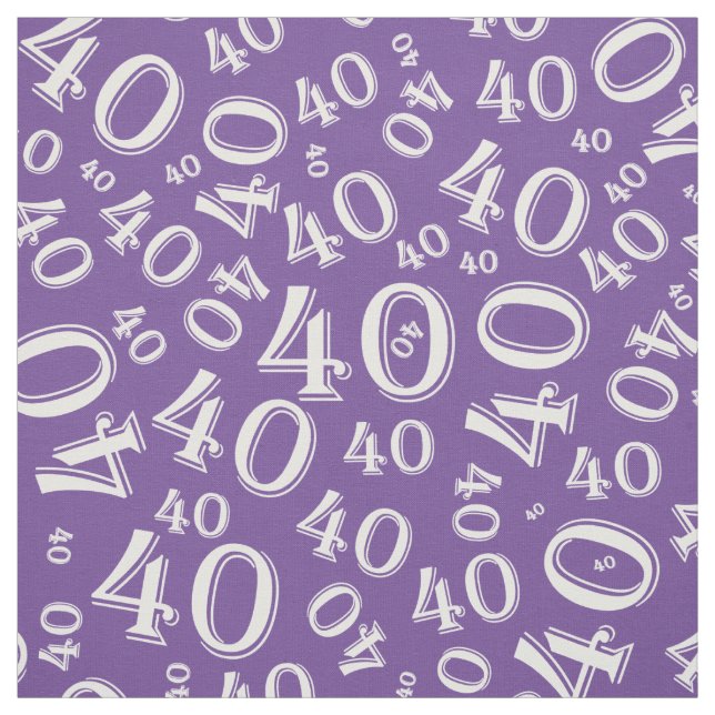 40th Birthday Purple/White Random Number Pattern Fabric (Swatch)
