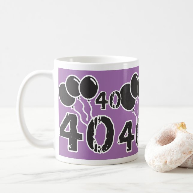 40th Birthday Purple with Black Balloons Mug (With Donut)