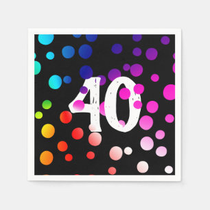 40th Birthday Rainbow Dots on Black Napkin