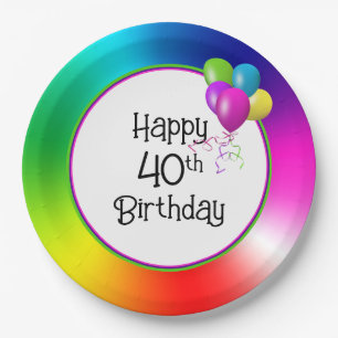 40th Birthday Rainbow  Paper Plate
