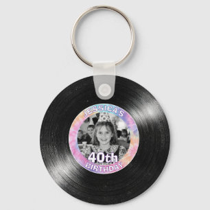40th Birthday Rainbow Retro Key Ring