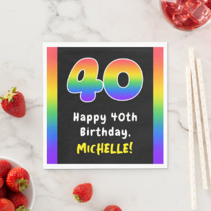40th Birthday: Rainbow Spectrum # 40, Custom Name Napkin