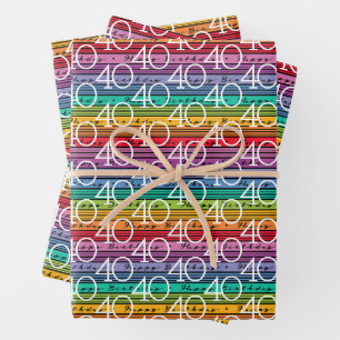 40th Birthday Rainbow Stripes Wrapping Paper Sheet