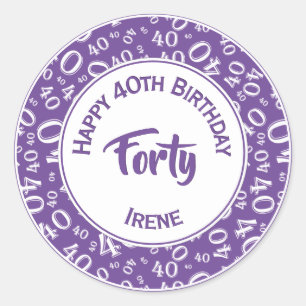 40th Birthday  Random Number 40 Pattern Purple Classic Round Sticker