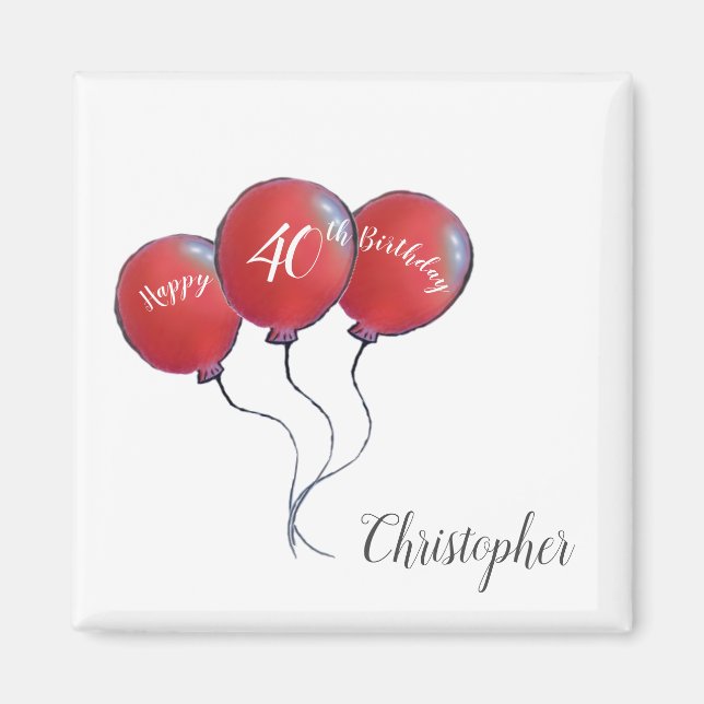 40th Birthday red balloon magnet (Front)