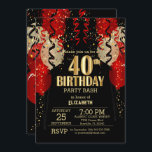 40th Birthday - Red Balloons  Invitation<br><div class="desc">🥇AN ORIGINAL COPYRIGHT DESIGN by Donna Siegrist ONLY AVAILABLE ON ZAZZLE! 40th Birthday Party Invitation ready for you to customise. Featuring a celebration of confetti, streamers and balloons with faux metallic gold lettering. Impress your guest with this unique invitation. Lots of matching products available. 📌If you need further customisation, please...</div>