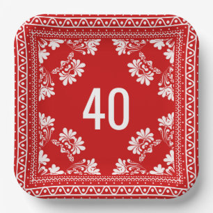 40th Birthday Red Bandanna Paper Plate