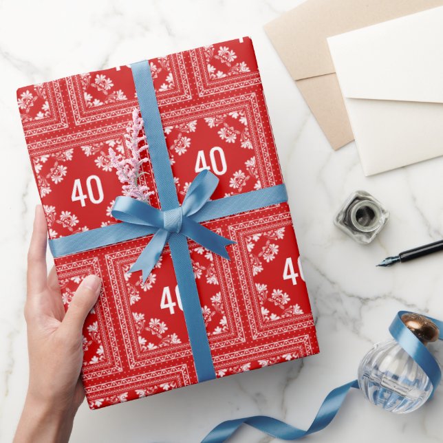 40th Birthday Red Bandanna  Wrapping Paper (Gifting)