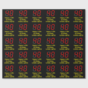 40th Birthday: Red Digital Clock Style "40" + Name Wrapping Paper