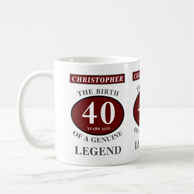 40th Birthday Red Genuine Legend Add Your Name Coffee Mug (Left)