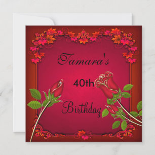 40th Birthday Red Rose Floral Elegant Invite