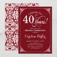 40th Birthday - Red White Damask