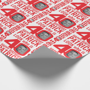 40th birthday red white look 40 custom photo name wrapping paper
