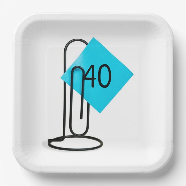 40th Birthday Reminder Note On a Paper Clip Plate (Front)
