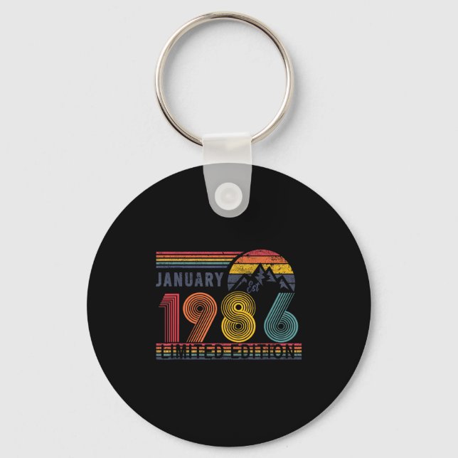 40th Birthday Retro Shirt,1986 Swea Gift January T Key Ring (Front)