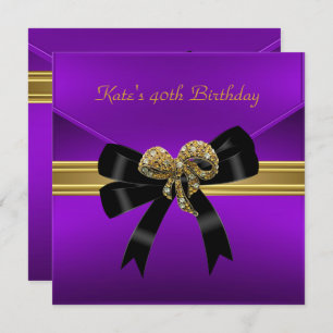40th Birthday Rich Royal Black Purple Gold Jewel Invitation
