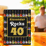 40th birthday Rock and Roll Guitar Personalised Card<br><div class="desc">Create the ultimate throwback celebration with this personalised black and gold rock and roll 40th birthday guitar greetings card, featuring bold modern gold typography customised with the name “Alexander Rocks 40.” Designed with groovy hippie typography and a vibrant retro 60s–70s vibe, this card brings instant rockstar flair to any milestone...</div>