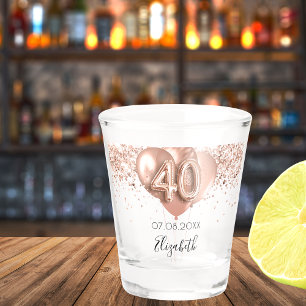40th birthday rose gold balloons name shot glass