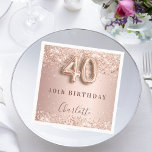 40th birthday rose gold blush name napkin<br><div class="desc">Elegant,  classic,  glamourous and girly for a 40th birthday party.  Rose gold and blush gradient background. Decorated with rose gold,  confetti.  Personalise and add a name.   The name is written with a modern dark rose coloured hand lettered style script.   Number 40 is written with a balloon style font.</div>
