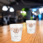 40th birthday rose gold blush name shot glass<br><div class="desc">For a 40th birthday. Transparent background.  Decorated with rose gold sparkles,  confetti.  Personalise and add a date,  name. Number 40 is written with a balloon style font.</div>