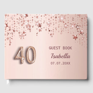 40th birthday rose gold blush stars guest book