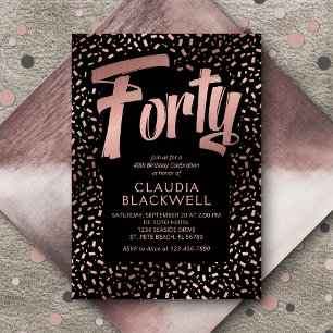 40th Birthday Rose Gold Confetti Invitation
