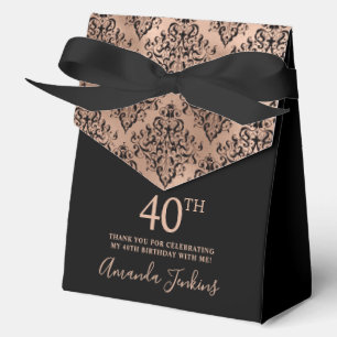 40th Birthday Rose Gold Damask Thank You Favour Box