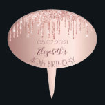 40th birthday rose gold drips cake pick<br><div class="desc">A girly and trendy cake topper for a 40th birthday party. A feminine pink,  rose gold background decorated with rose gold drips. Templates for a date and name/age 40. Dark rose gold coloured letters.</div>