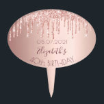 40th birthday rose gold drips cake pick<br><div class="desc">A girly and trendy cake topper for a 40th birthday party. A feminine pink,  rose gold background decorated with rose gold drips. Templates for a date and name/age 40. Dark rose gold coloured letters.</div>
