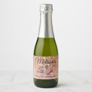 40th Birthday Rose Gold Glitter Cascade Sparkling Wine Label