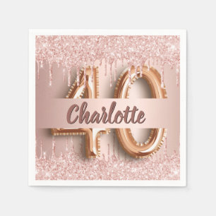 40th birthday rose gold glitter monogram luxury napkin