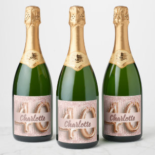 40th birthday rose gold glitter monogram luxury sparkling wine label